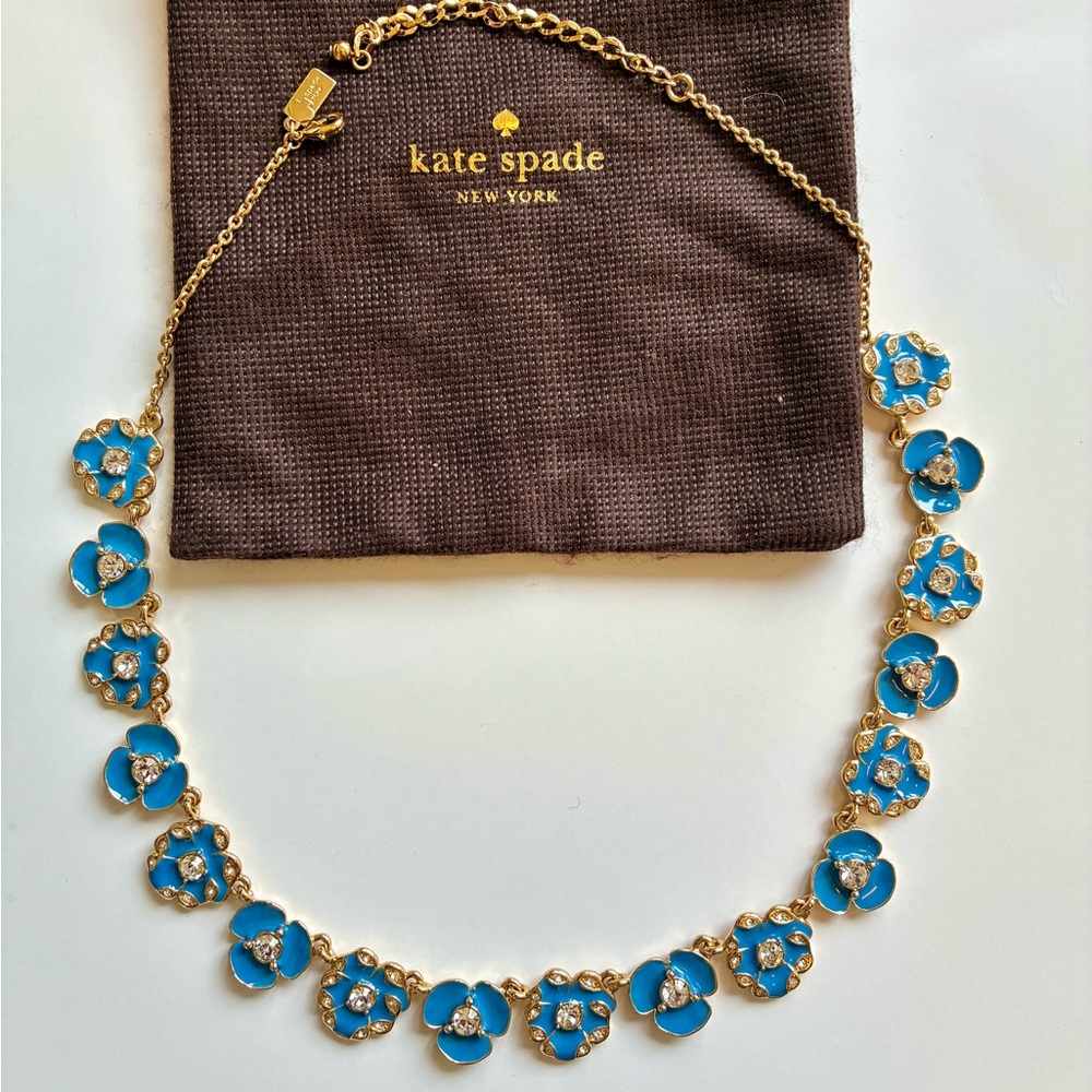 Kate Spade Gold Necklace with Blue Floral Accents - Picture 1 of 2